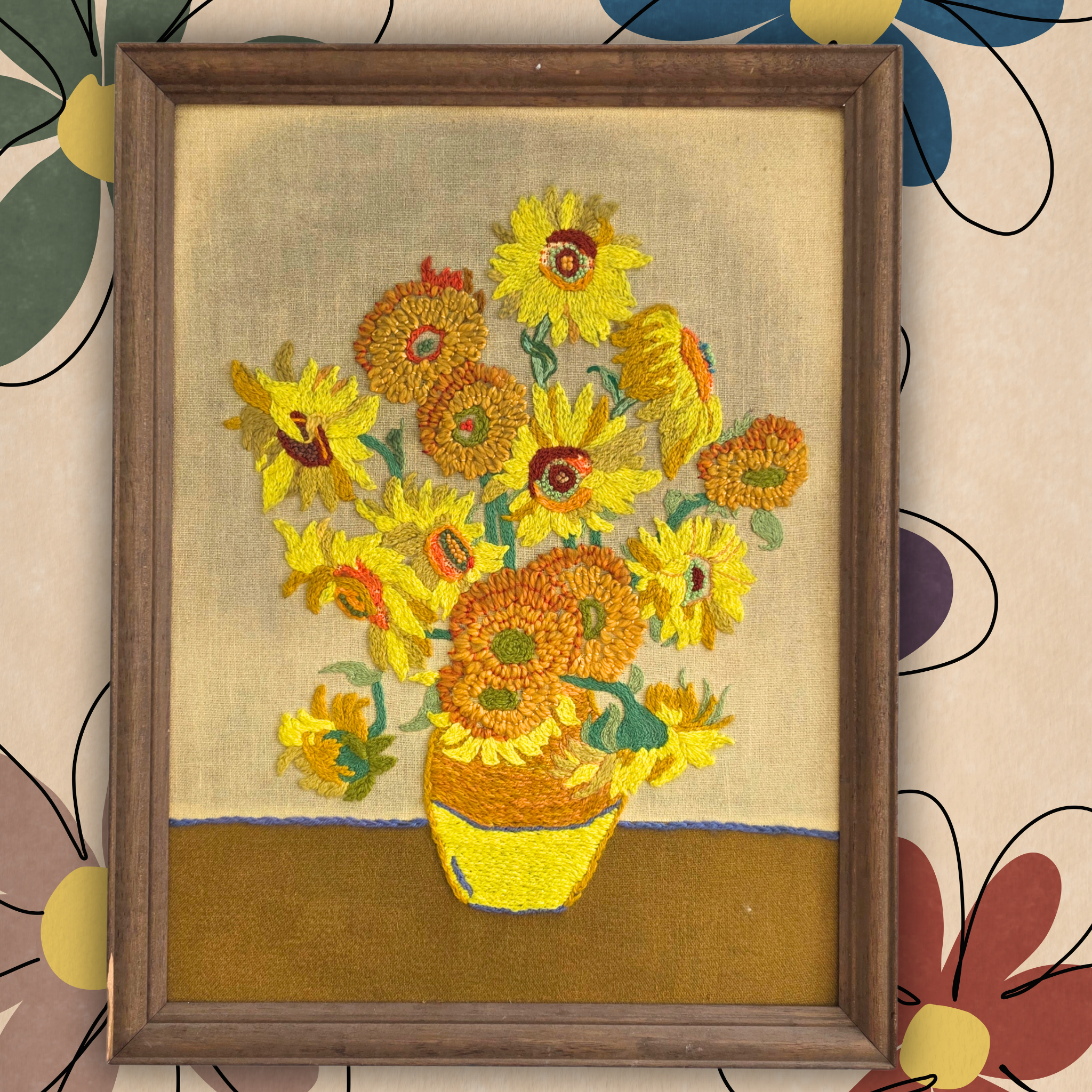 Vintage Van Gogh 'Sunflower' Crewel