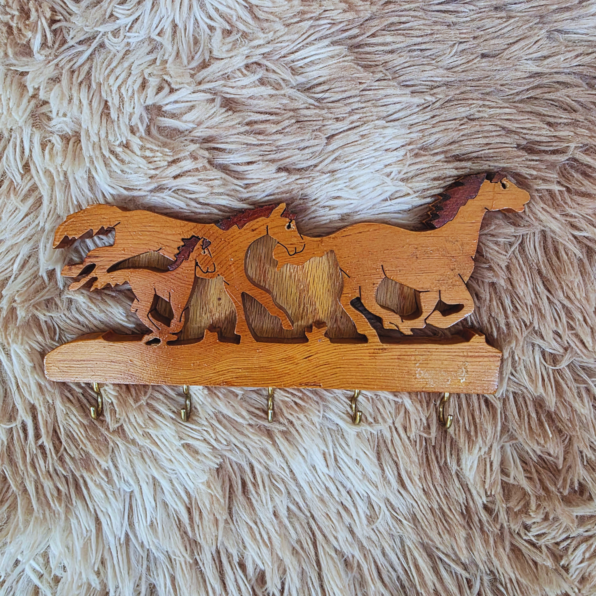 Galloping Horses Wooden Key Holder