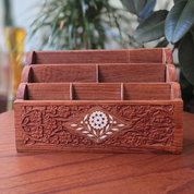 1970s Carved Wood Inlay Holder Caddies