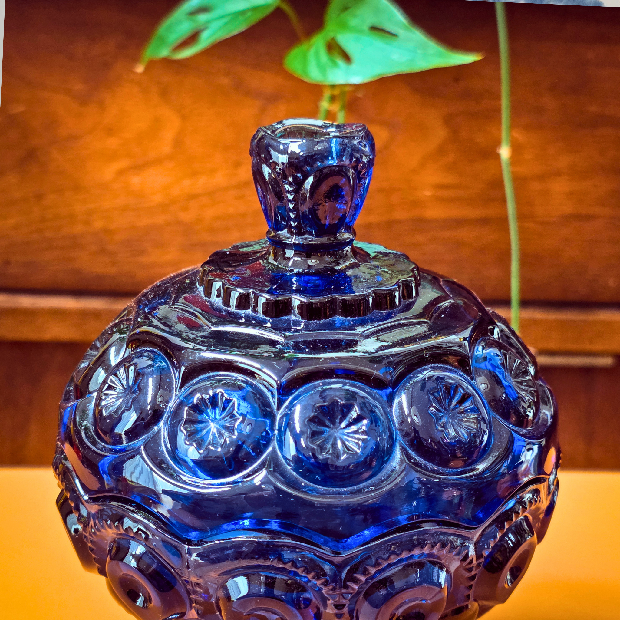 Moon and Stars Lidded Pedestal Compote Candy Dish