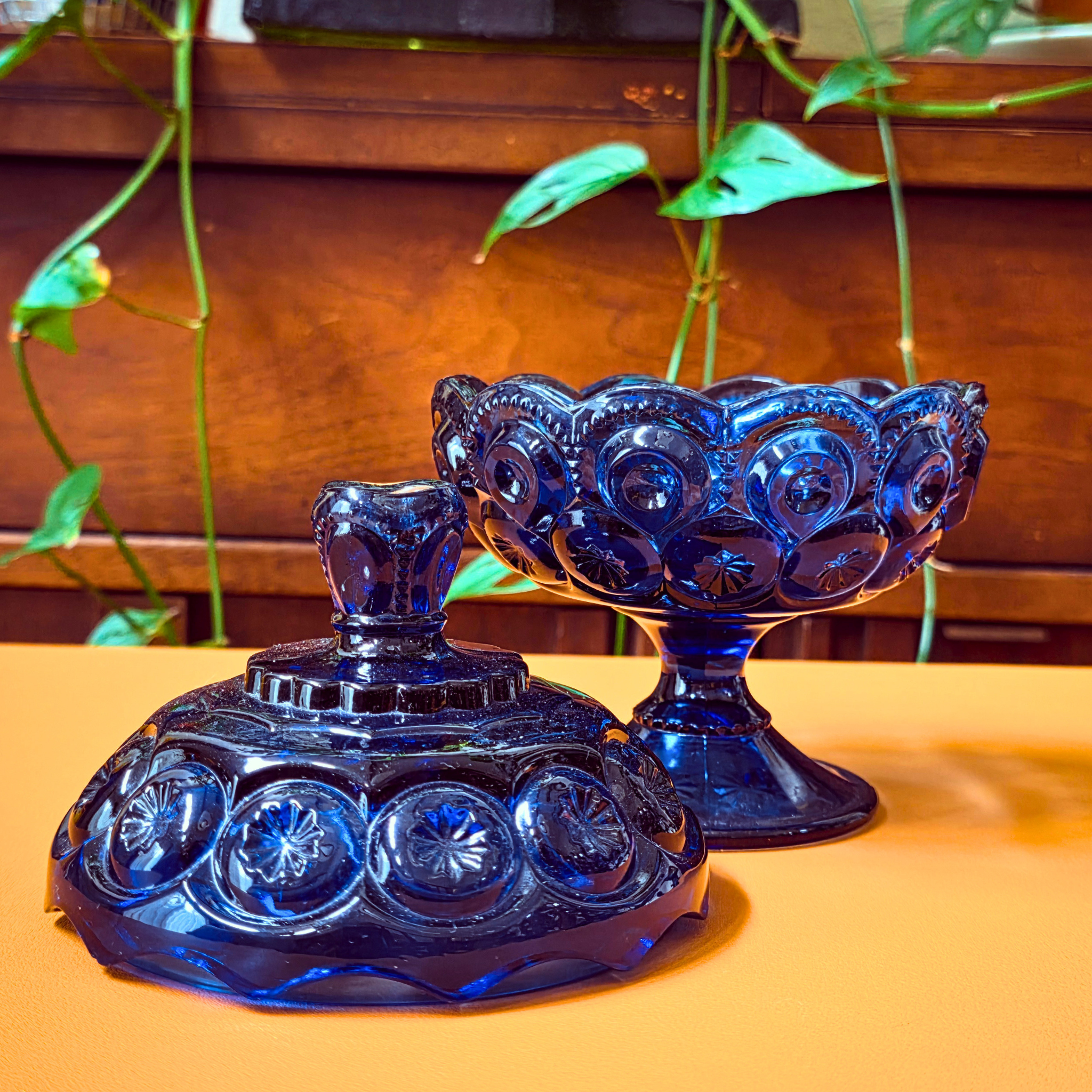 Moon and Stars Lidded Pedestal Compote Candy Dish