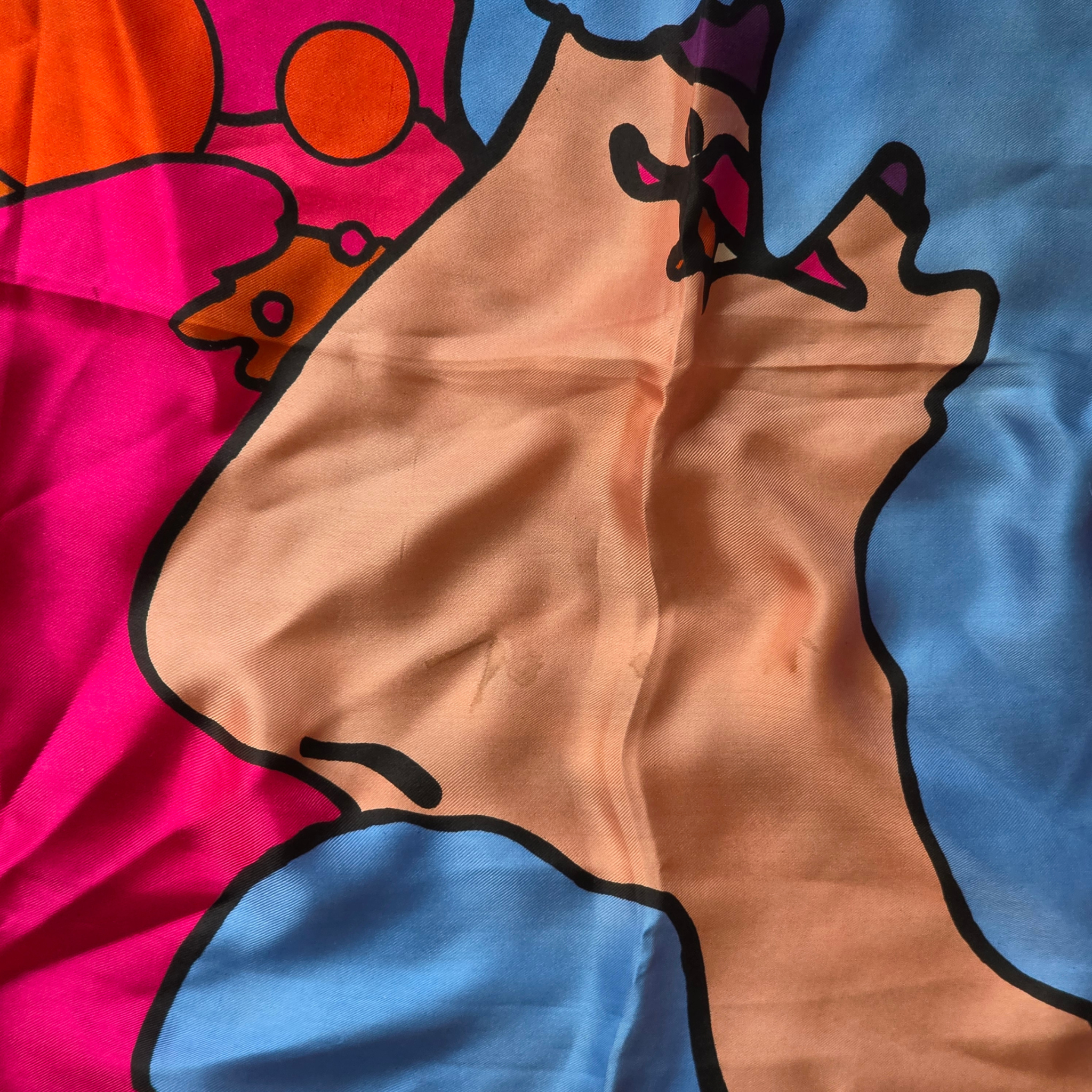 Vintage Peter Max Self Portrait Psychedelic Silk Scarf.