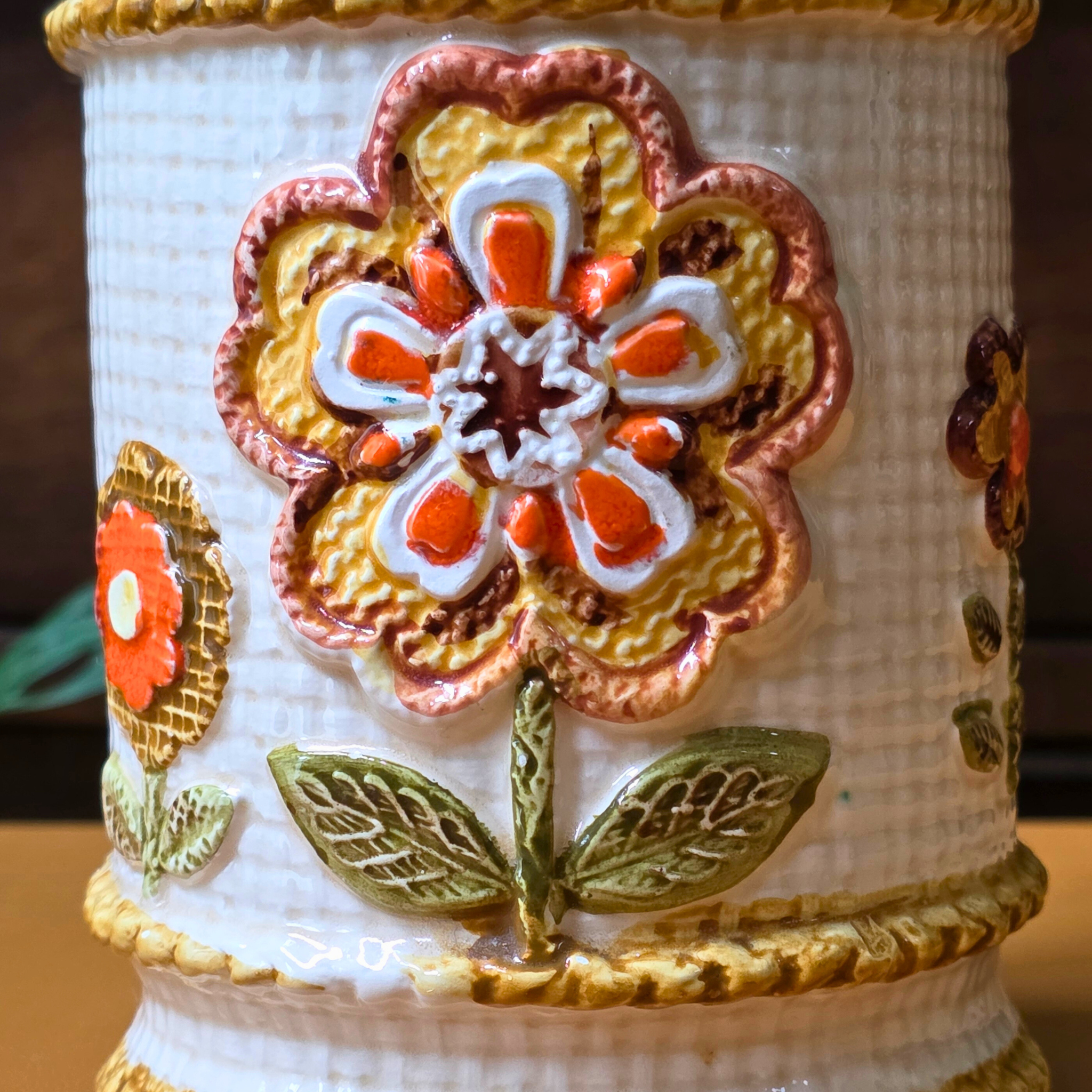 1970s Sears "Needlepoint Design" Ceramic Canister