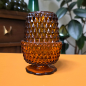 Indiana Glass Vintage Golden Amber Diamond Point Fairy Lamp