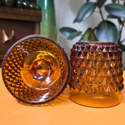 Indiana Glass Vintage Golden Amber Diamond Point Fairy Lamp