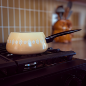 NOS Harvest Gold Enamelware Fondue Pot