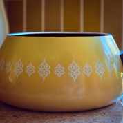 NOS Harvest Gold Enamelware Fondue Pot
