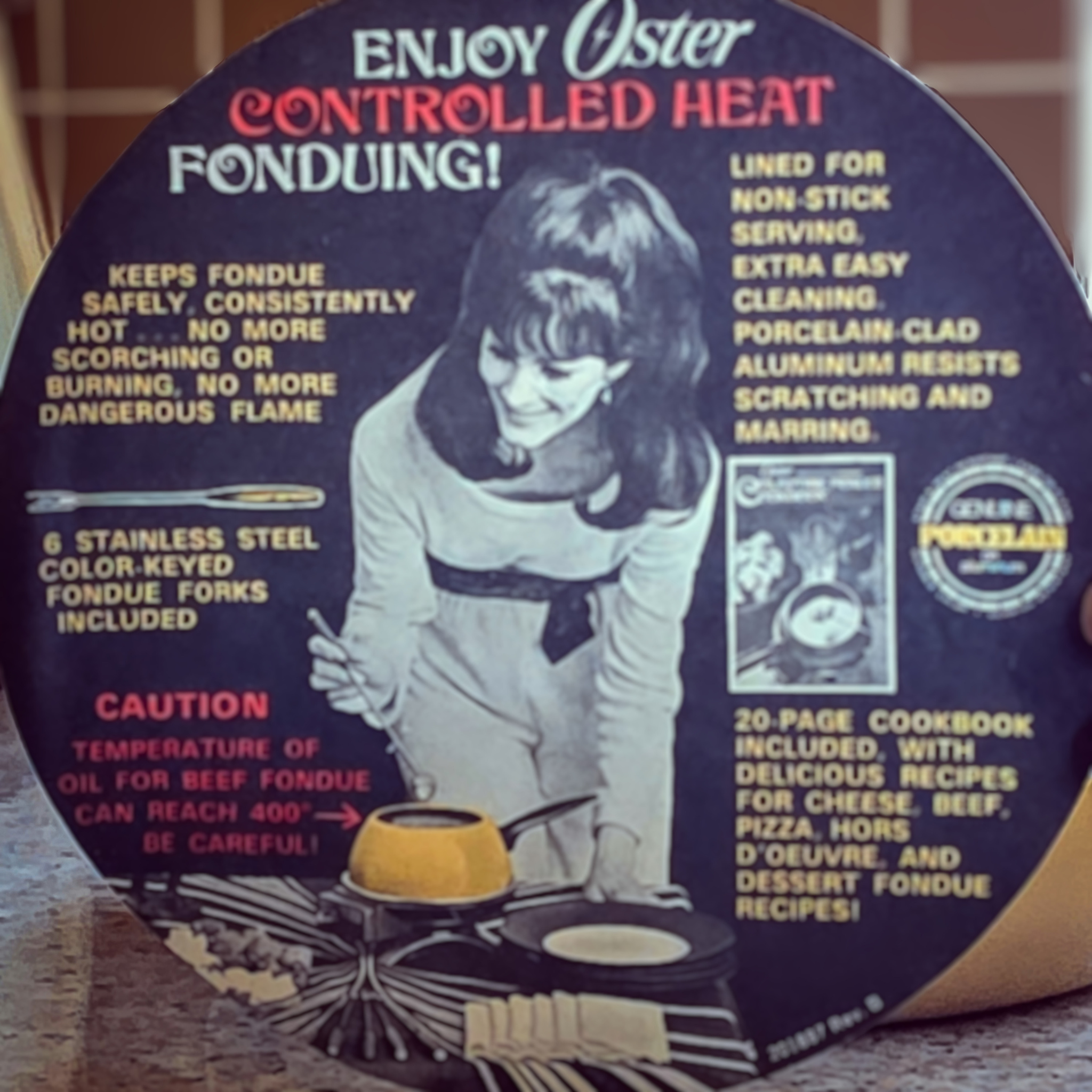 NOS Harvest Gold Enamelware Fondue Pot